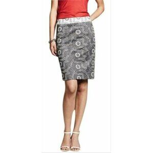 BANANA REPUBLIC Womens SIZE 4 Gray/White Abstract Floral Circle PENCIL SKIRT EUC